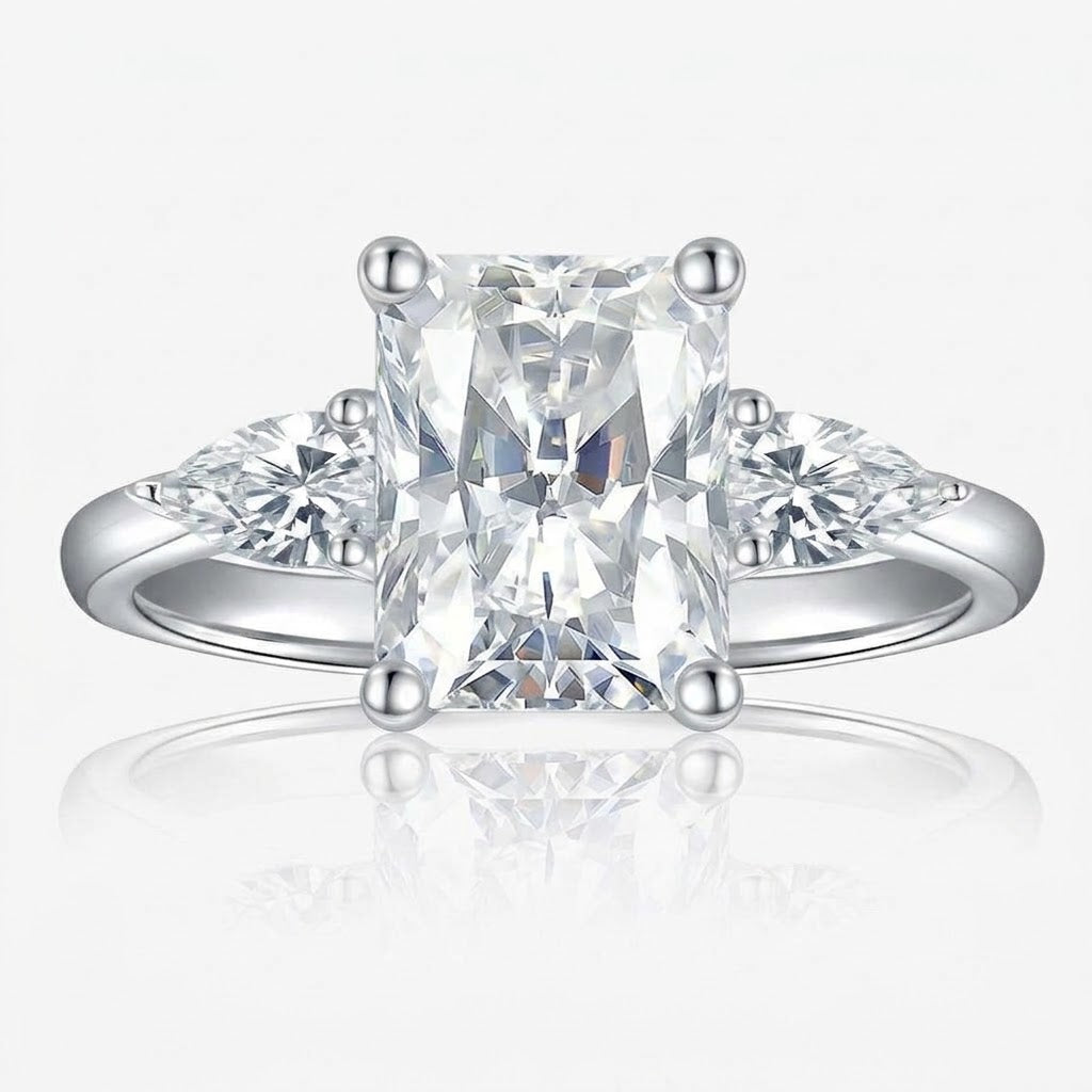 5ct Radiant Moissanite Ring with Pear Side Stones