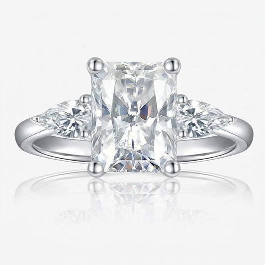 5ct Radiant Moissanite Ring with Pear Side Stones