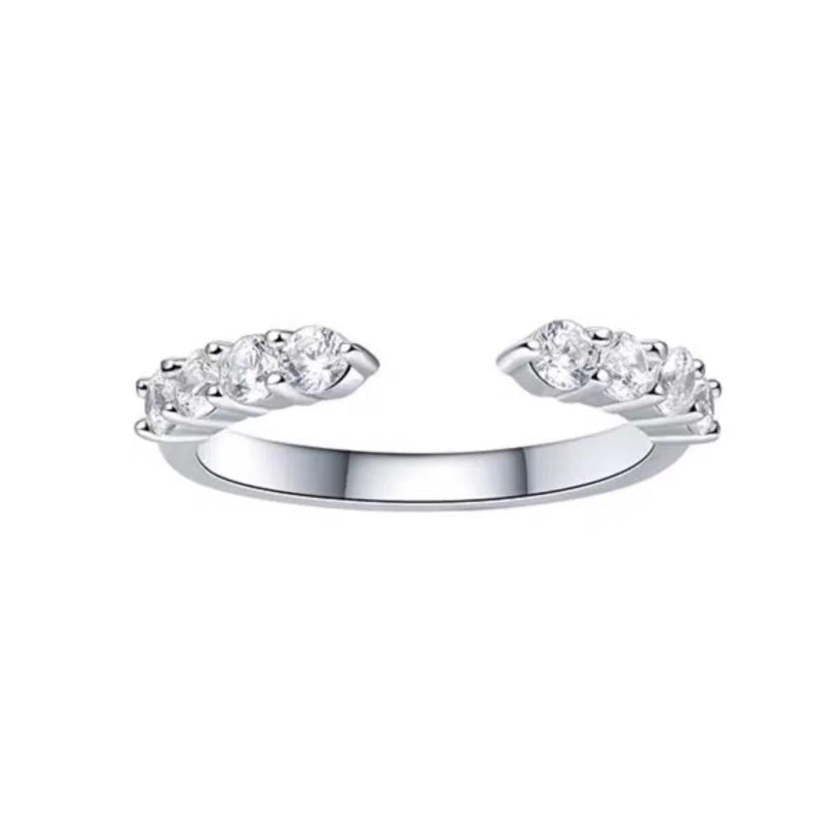 #114 Contemporary Open-End Pave Moissanite Ring – Trendy Stackable Band