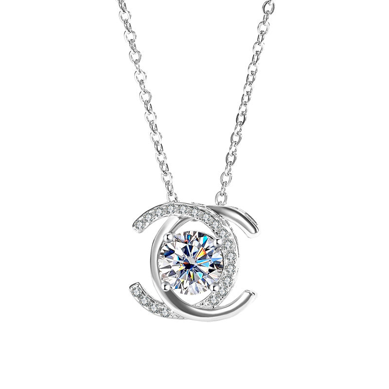 #100 VNK Elegant Double C Moissanite Necklace & Stud Earrings Set | 925 Sterling Silver