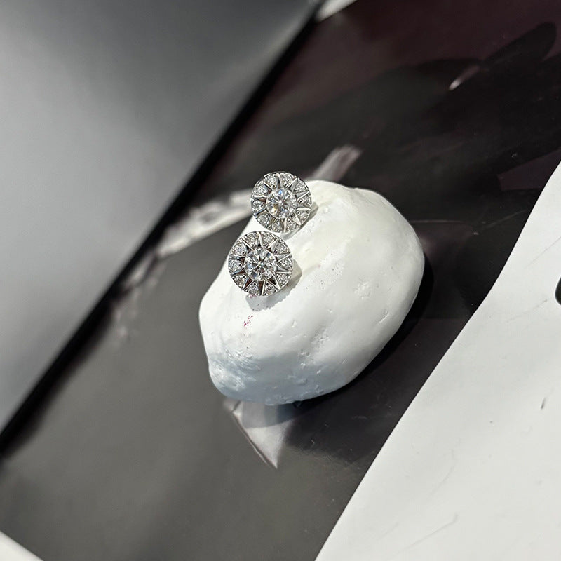 #78 VNK Unisex Moissanite Starburst Stud Earring Ice Out Hip Hop Studs in Sterling Silver