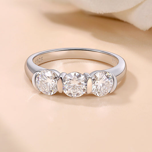#143 VNK 3-Stone Moissanite Stacking Band in 925 Sterling Silver