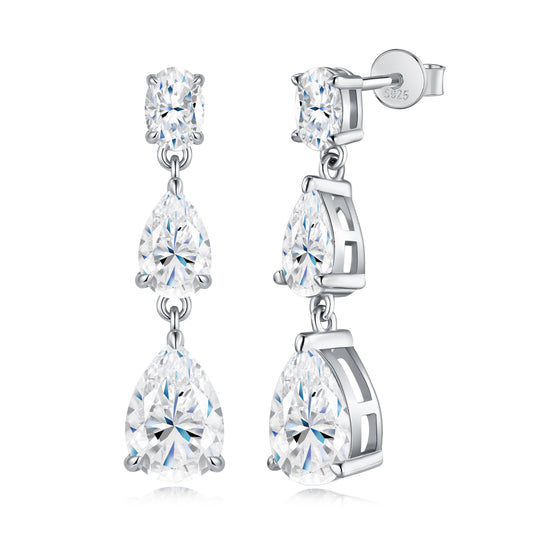 #132 VNK Luxury Linear Marquise & Pear Moissanite Earrings | Leaf-Inspired Drop Design