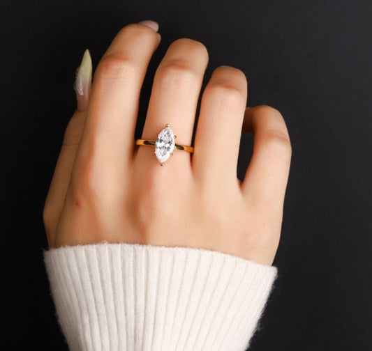 #94 VNK Marquise Moissanite Solitaire Ring – 925 Sterling Silver Engagement Rings