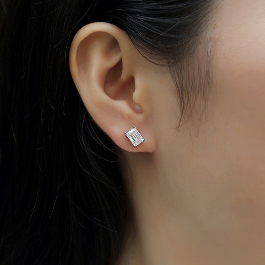 #15 Emerald Cut Moissanite Earrings in 925 Sterling Silver