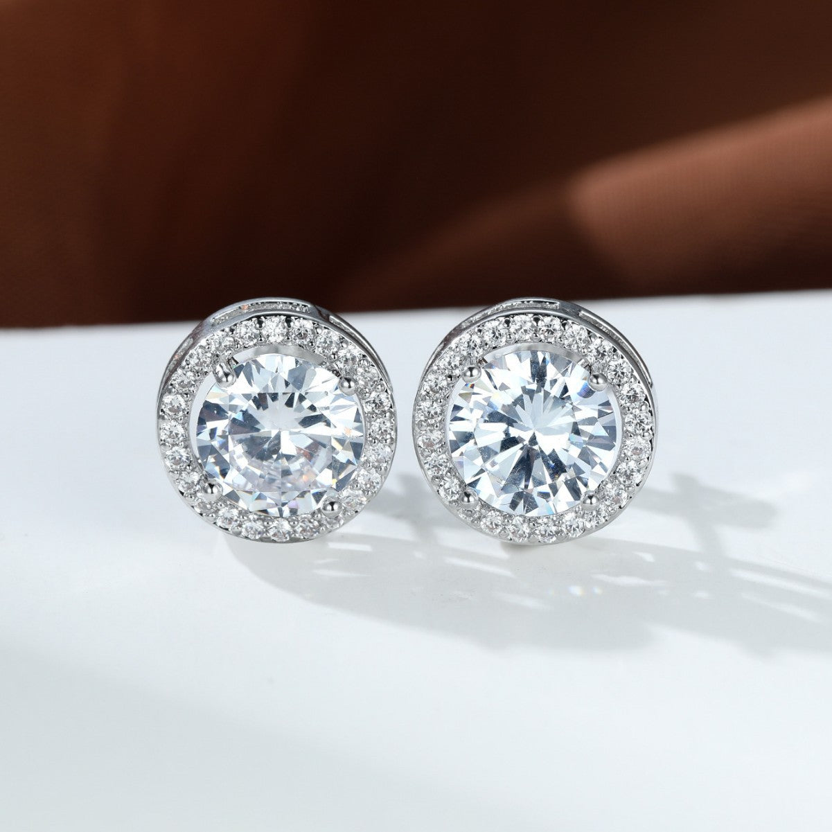 #12 Round Halo Moissanite Stud Earrings S925 Sterling Silver