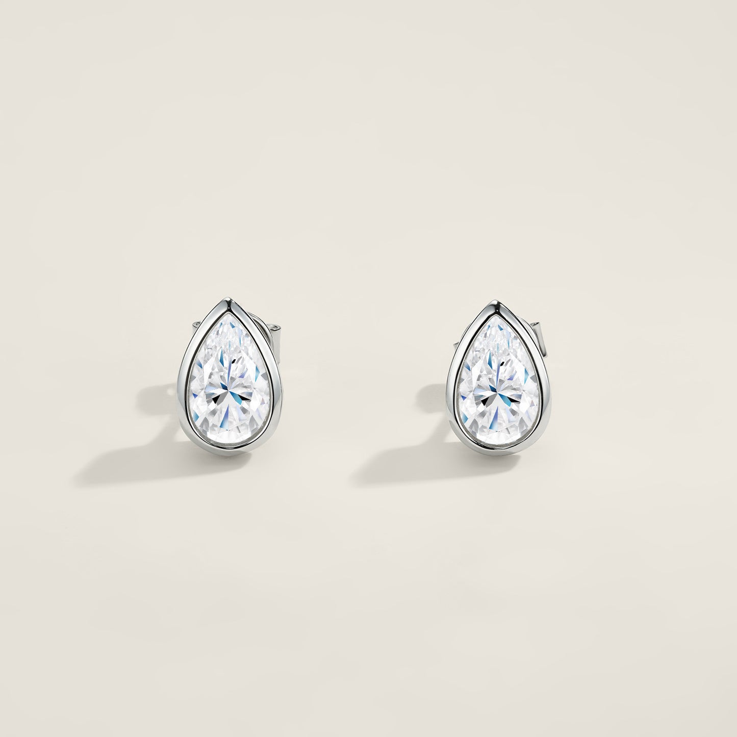 #127 VNK Luxury Pear Cut Bezel Moissanite Stud Earrings for Women