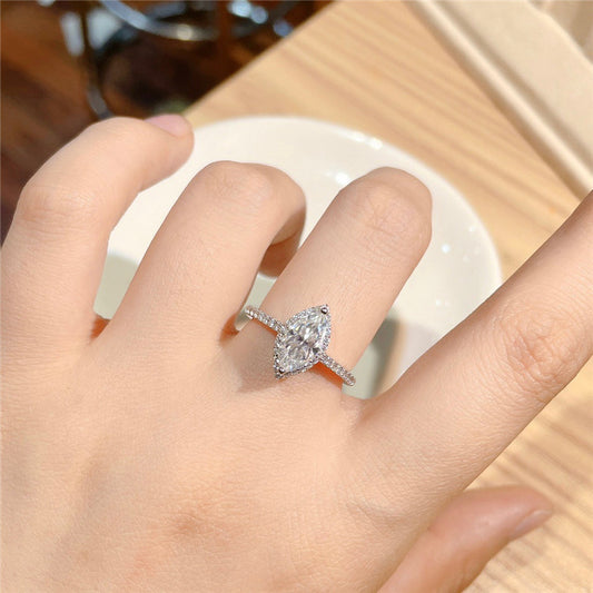 #139 VNK Marquise Cut Moissanite Halo Ring – 1CT/2CT Center,925 Sterling Silver Jewelry