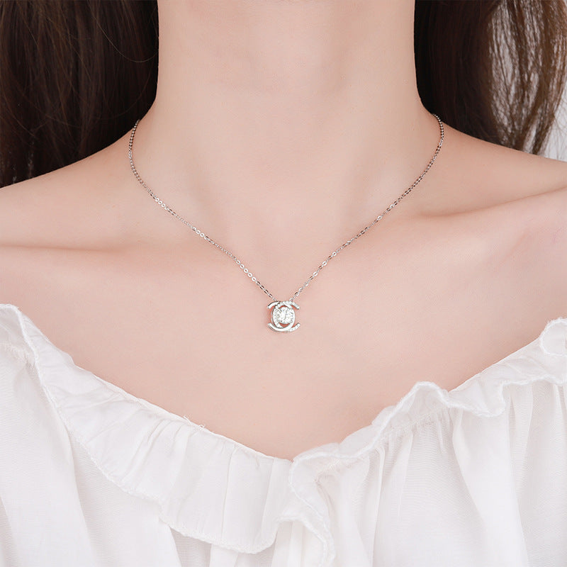 #100 VNK Elegant Double C Moissanite Necklace & Stud Earrings Set | 925 Sterling Silver