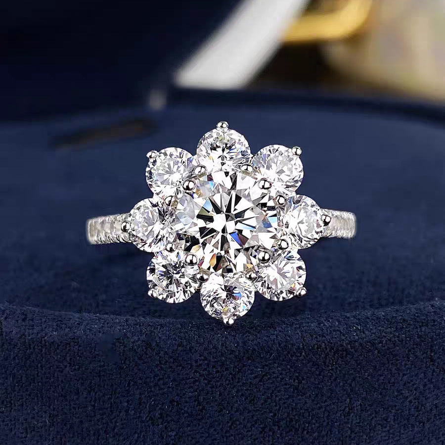 Sunflower Cluster Moissanite Ring#148