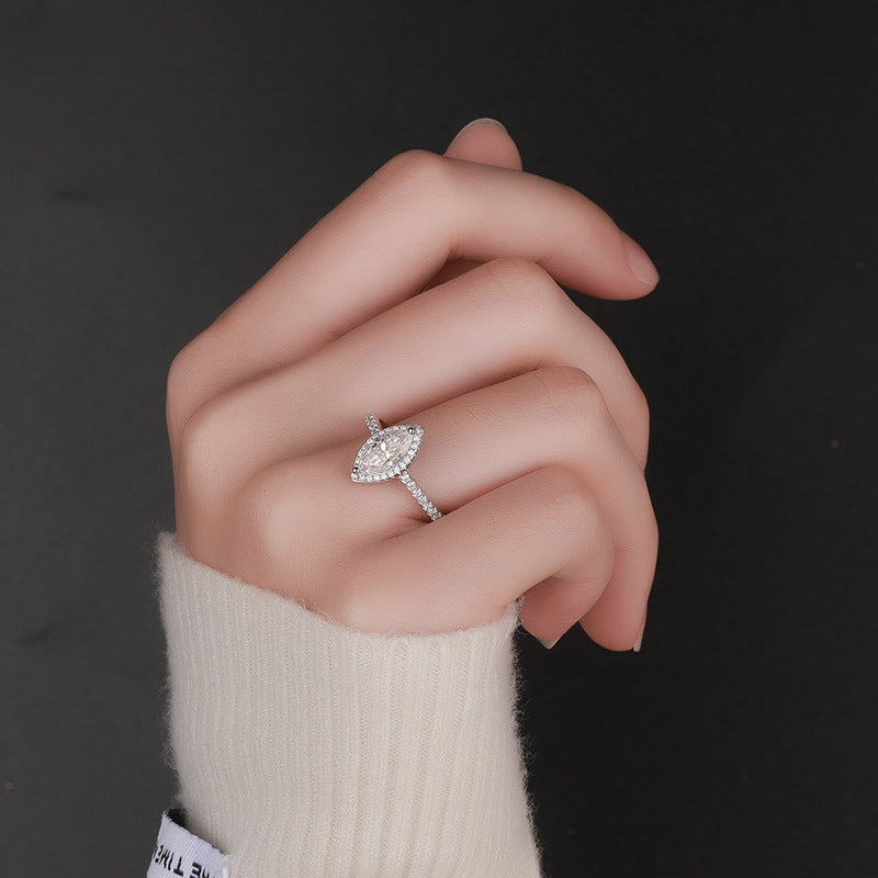 #139 VNK Marquise Cut Moissanite Halo Ring – 1CT/2CT Center,925 Sterling Silver Jewelry
