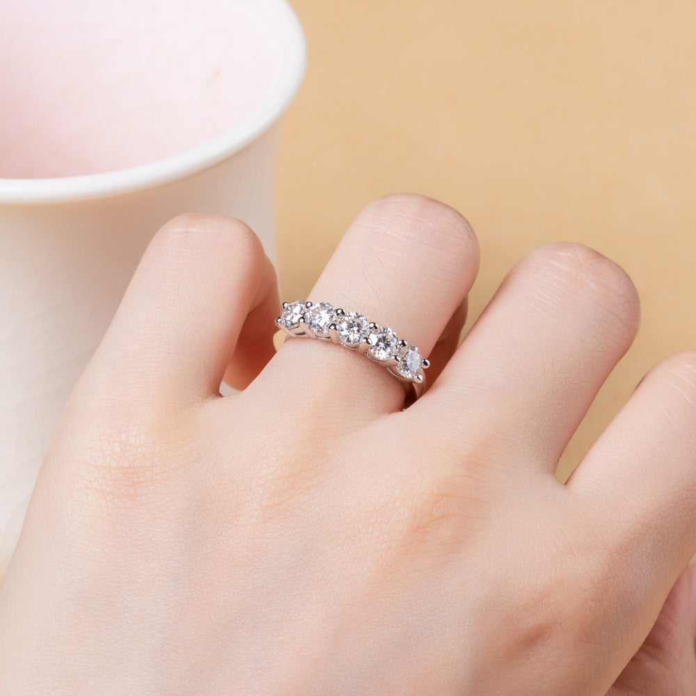 #06 Moissanite Half Eternity Rings 925 Sterling Silver Jewelry