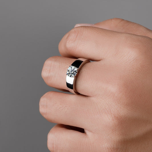 #M4 VNK Men’s Minimalist Moissanite Ring | 1CT Center, Channel-Set in 925 Silver