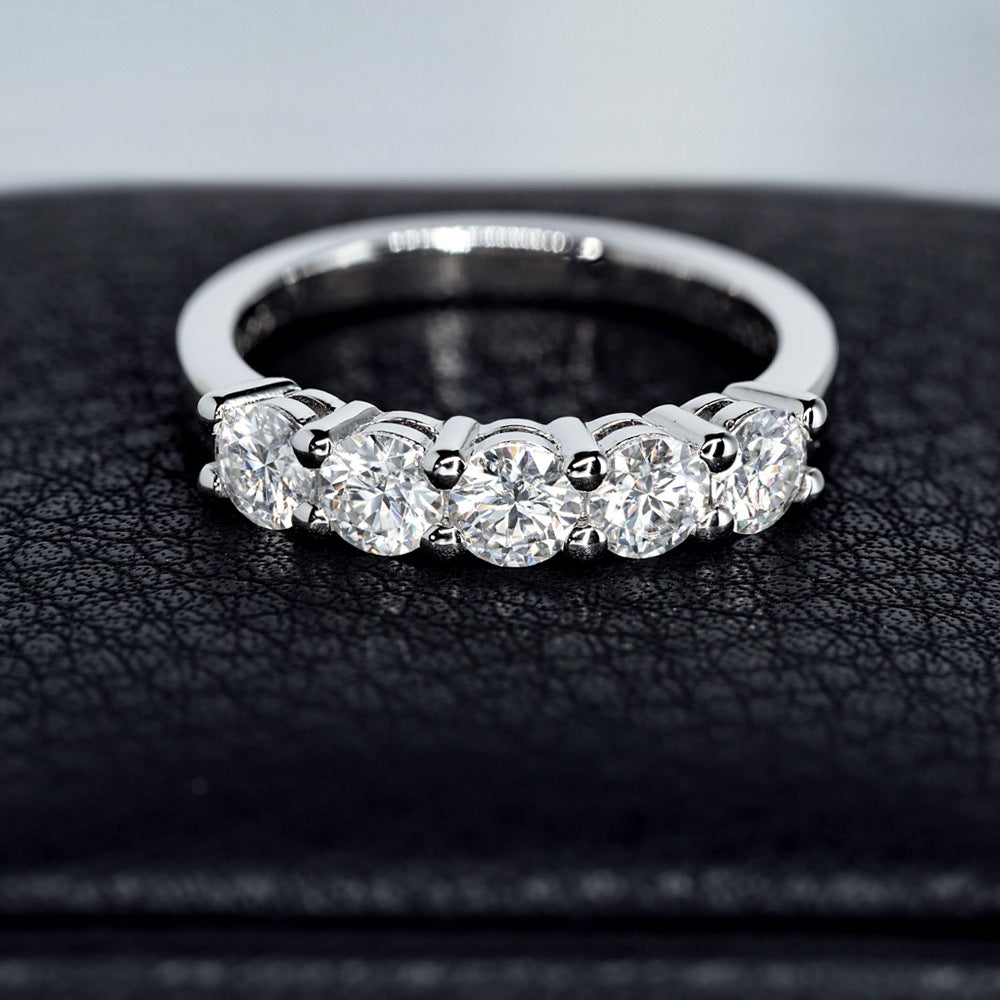 #06 Moissanite Half Eternity Rings 925 Sterling Silver Jewelry