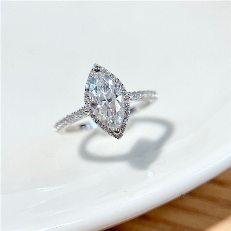 #139 VNK Marquise Cut Moissanite Halo Ring – 1CT/2CT Center,925 Sterling Silver Jewelry
