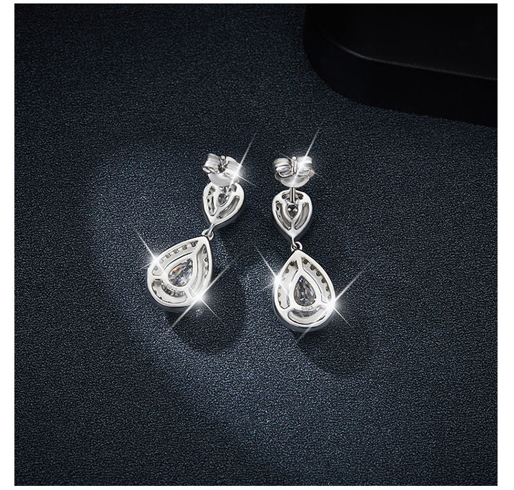#129 VNK Luxury Pear Halo Full Moissanite Dangle Earrings 925 Sterling Silver Jewelry