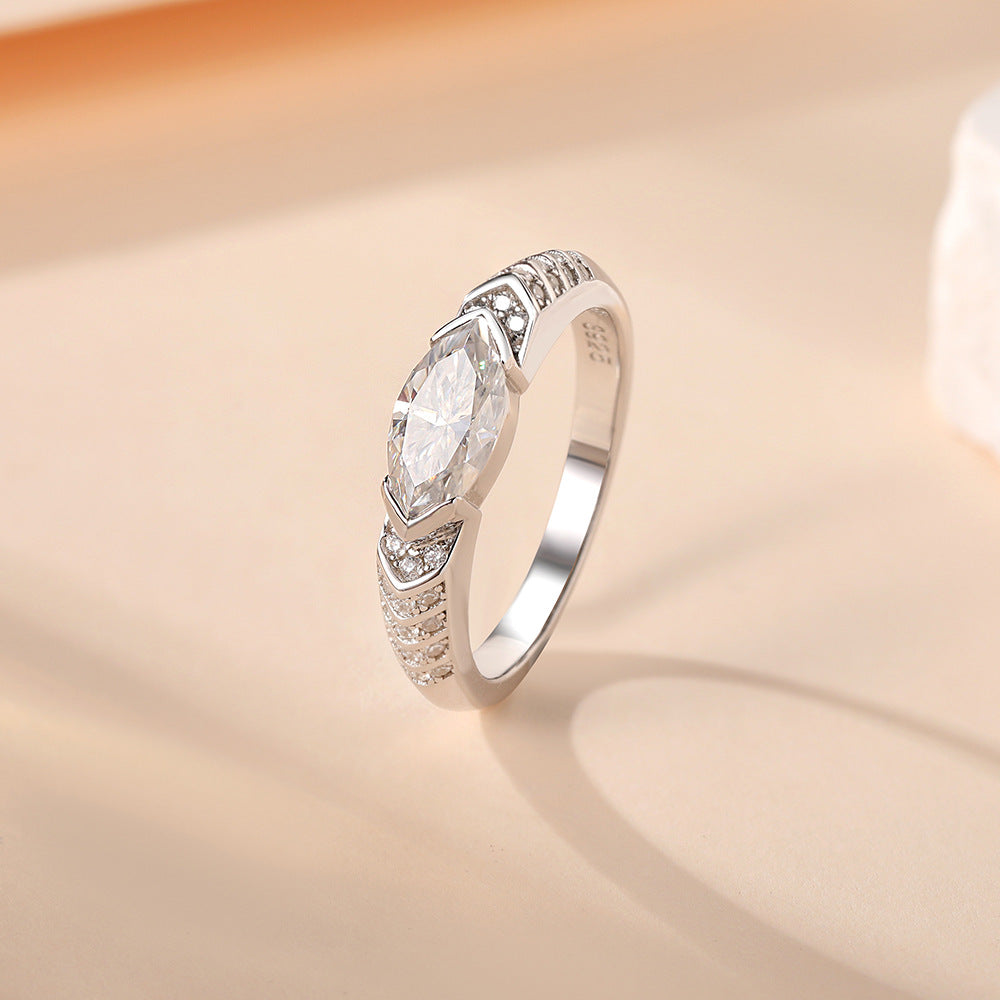 #137 VNK 1CT Marquise Cut Moissanite Ring – Snake-Inspired Pavé Band,925 Sterling Silver