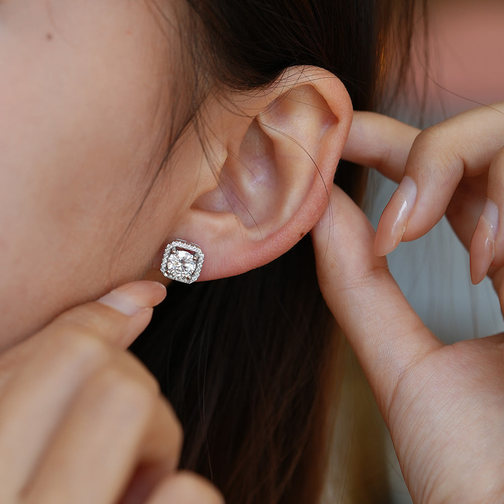 #03 Square Halo Moissanite Stud Earrings S925 Sterling Silver