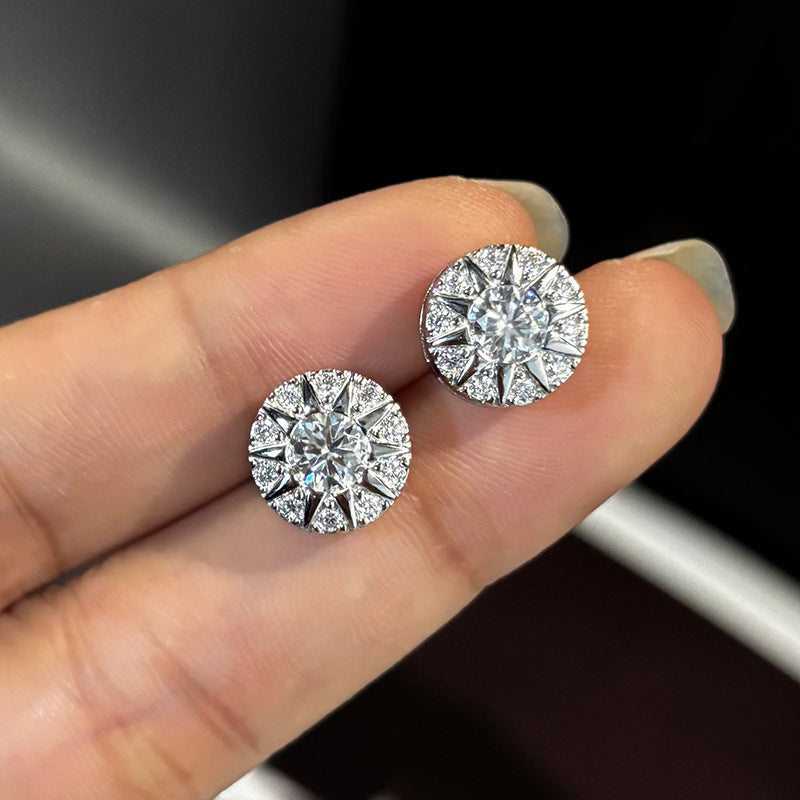#78 VNK Unisex Moissanite Starburst Stud Earring Ice Out Hip Hop Studs in Sterling Silver