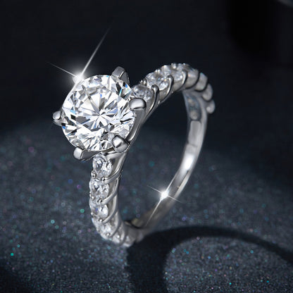 Round Luxury Sidestone 6 Prong Moissanite Ring