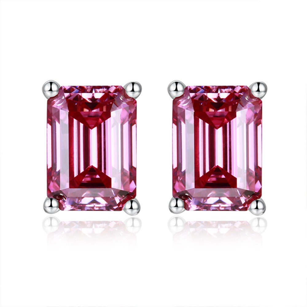 Color Emerald Cut Moissanite Stud Earrings#15