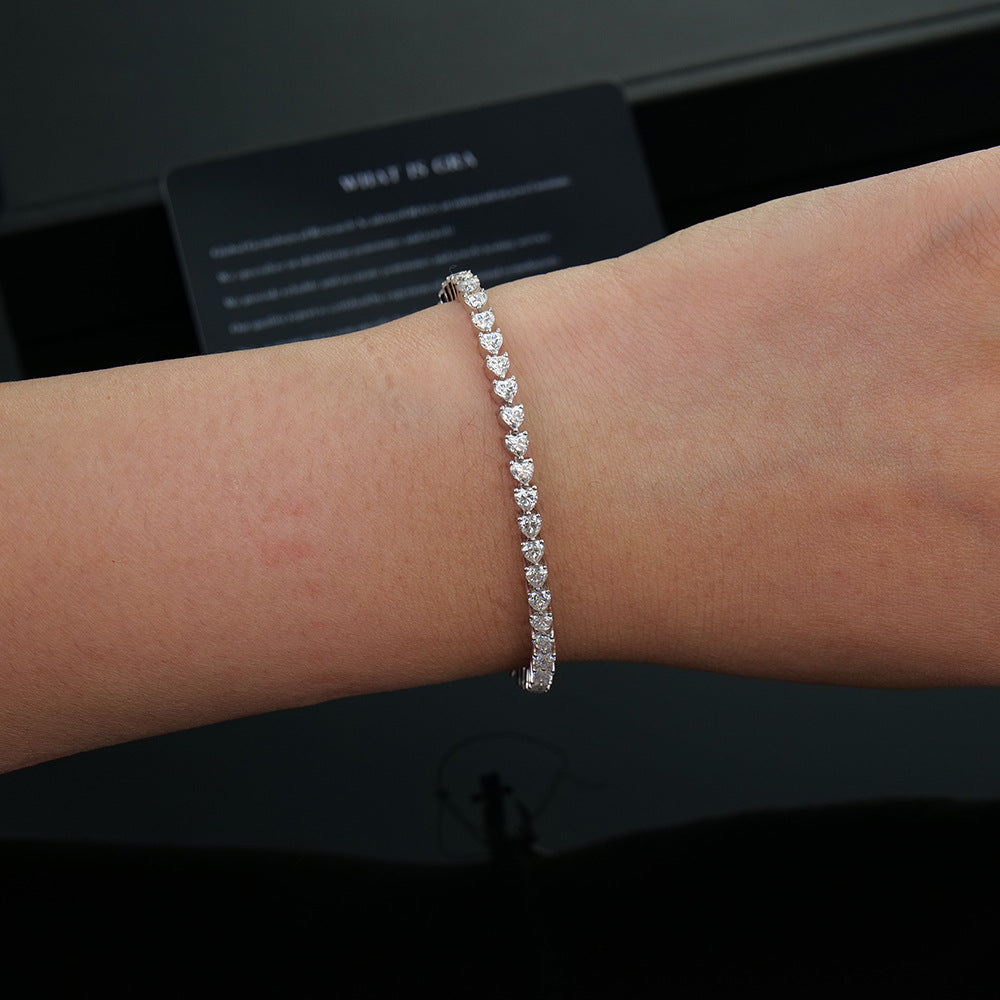 #160 VANNICK Tennis Bracelet Heart Cut Moissanite 925 Sterling Silver 3mm 4mm