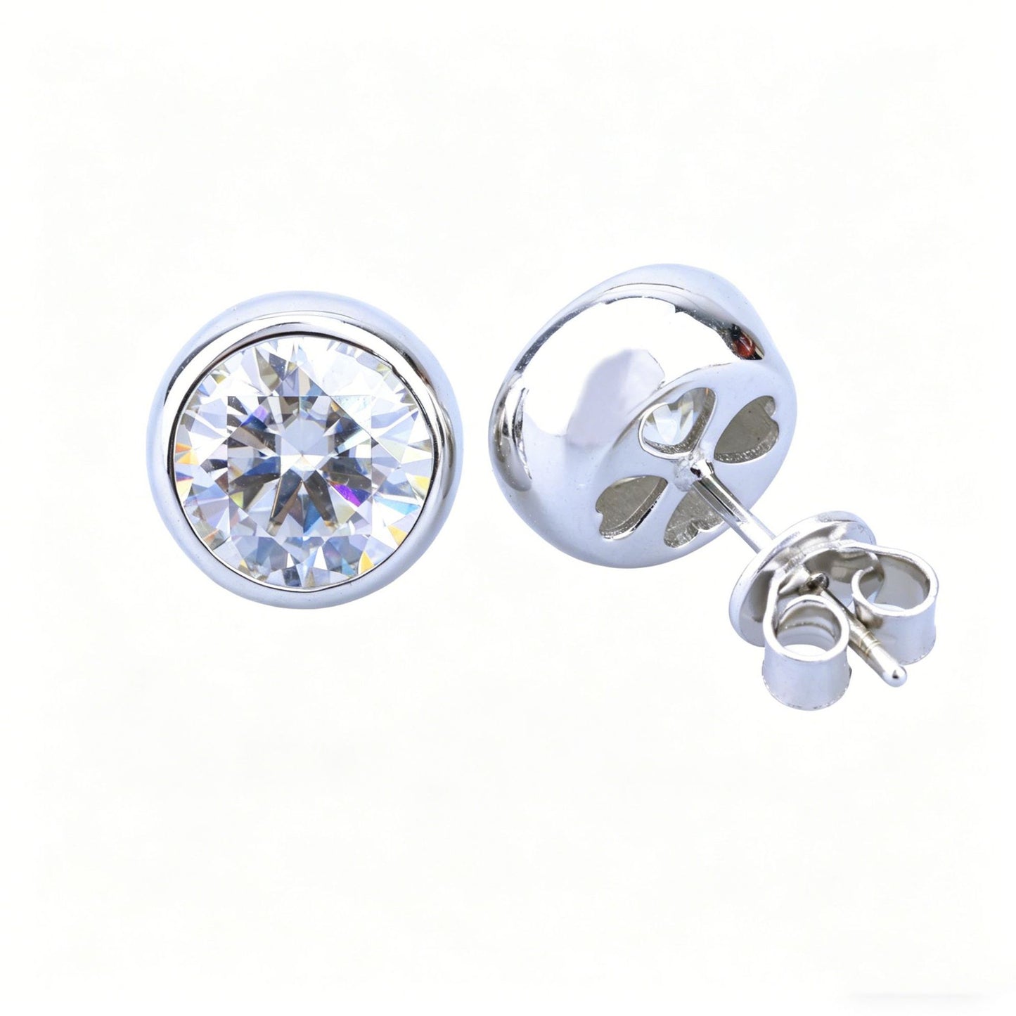 #167 VANNICK Bezel Set Bubble Round Moissanite Stud Earrings – 925 Sterling Silver