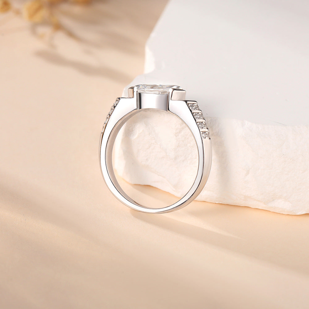#137 VNK 1CT Marquise Cut Moissanite Ring – Snake-Inspired Pavé Band,925 Sterling Silver