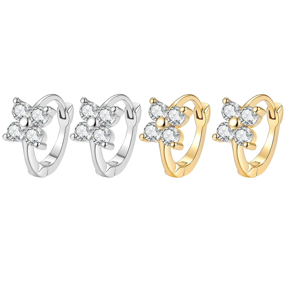 #81 Moissanite Clover Huggie Hoop Earrings – S925 Silver