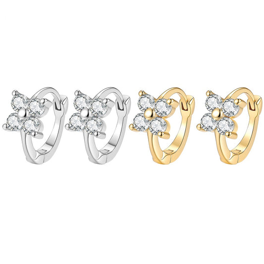 #81 Moissanite Clover Huggie Hoop Earrings – S925 Silver