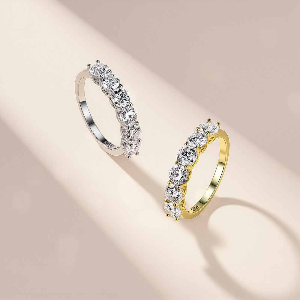 #06 Moissanite Half Eternity Rings 925 Sterling Silver Jewelry