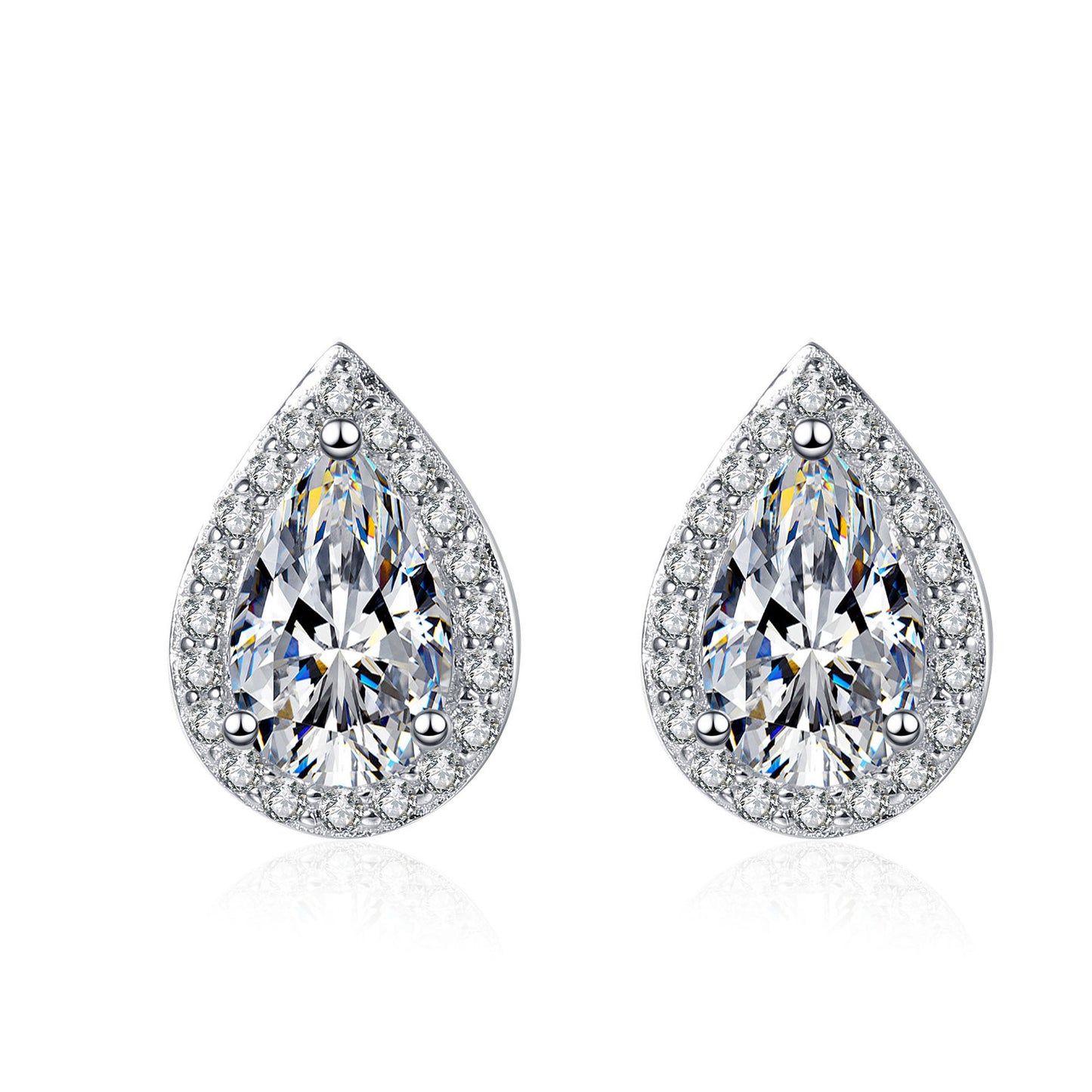 #128 VNK Luxury Pear Halo Moissanite Earrings – 925 Sterling Silver