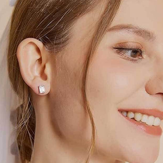 #11 Radiant Cut Moissanite Earrings in 925 Sterling Silver