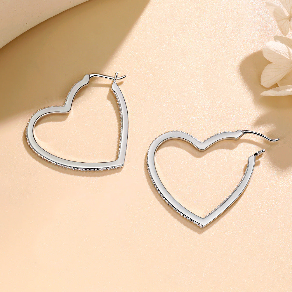 #46 VANNCIK Heart-Shaped Round Cut Moissanite Hoop Earrings – 925 Sterling Silver