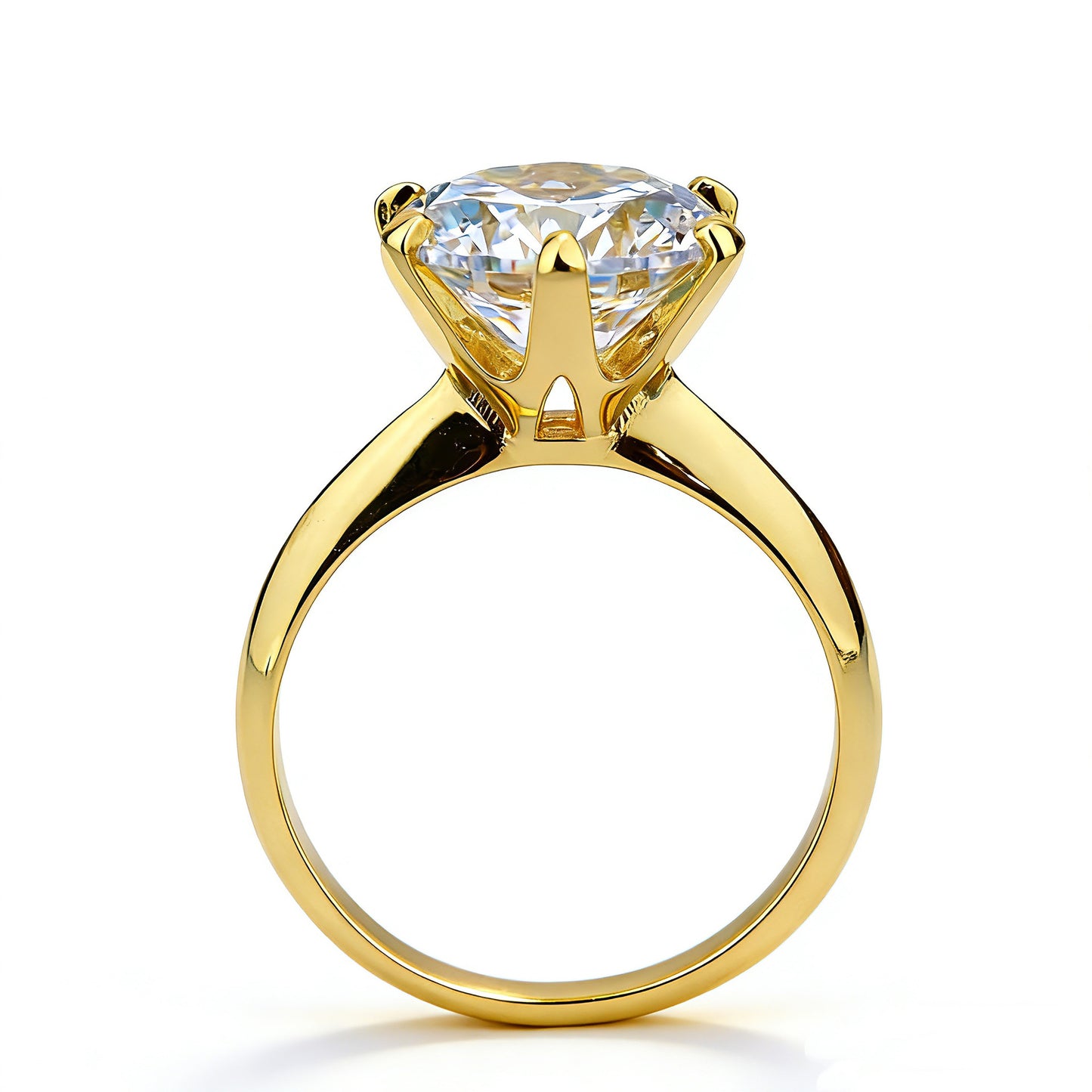 #150 VNK Luxury 6prong Round Moissanite Ring - 925 Sterling Silver 18K Gold Plated Wedding Rings for Women