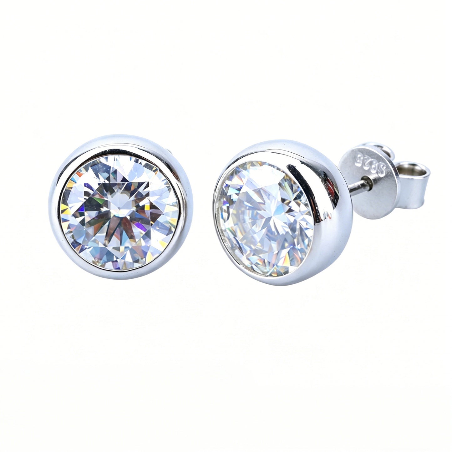#167 VANNICK Bezel Set Bubble Round Moissanite Stud Earrings – 925 Sterling Silver
