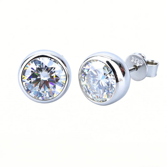 #167 VANNICK Bezel Set Bubble Round Moissanite Stud Earrings – 925 Sterling Silver