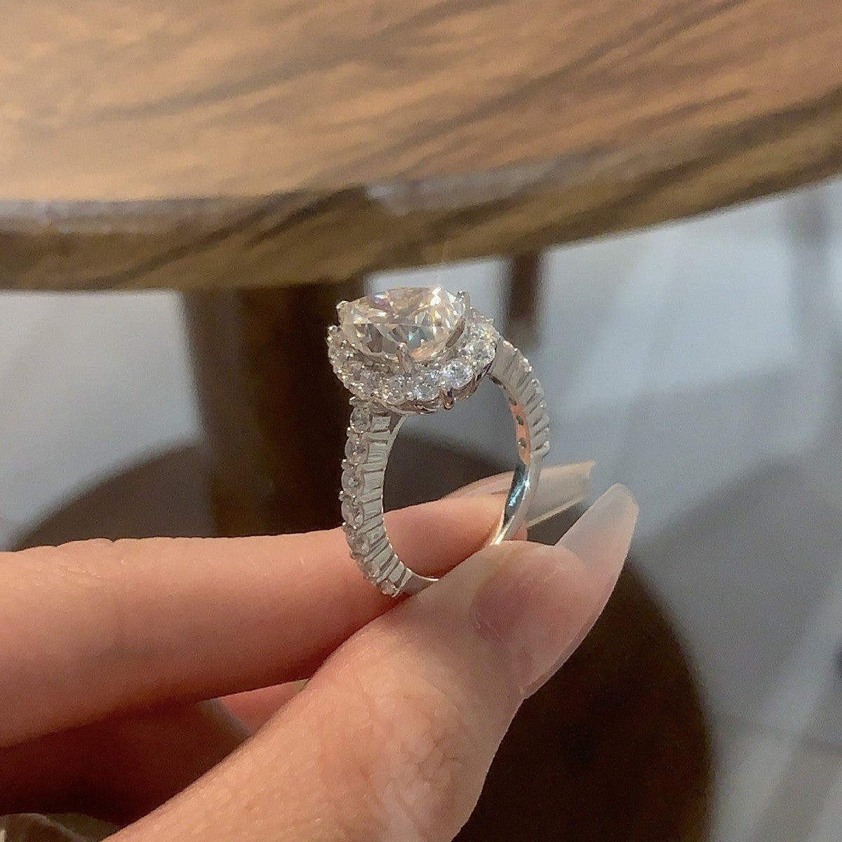 #66 VNK 5CT Pear Cut Moissanite Ring – Double Halo 925 Silver Engagement Ring