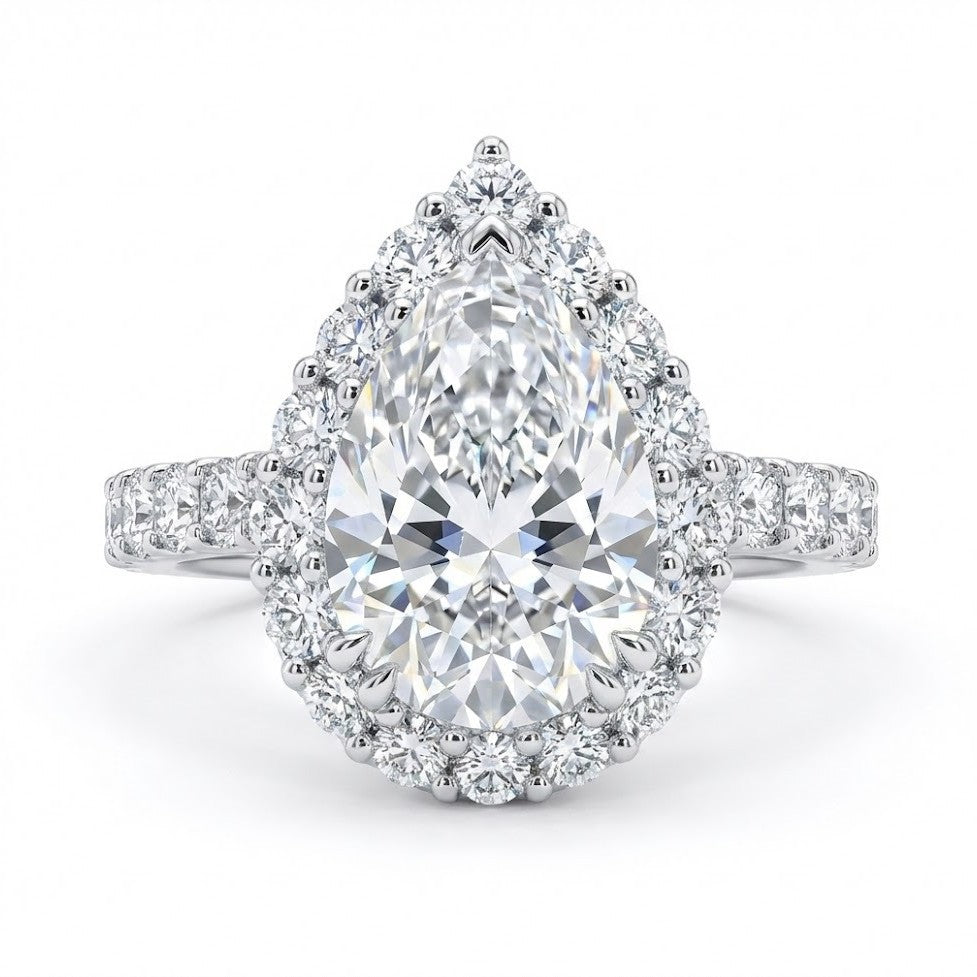 #66 VNK 5CT Pear Cut Moissanite Ring – Double Halo 925 Silver Engagement Ring