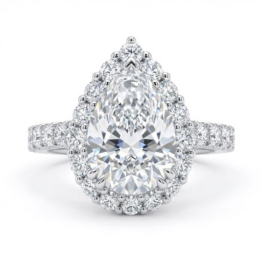 #66 VNK 5CT Pear Cut Moissanite Ring – Double Halo 925 Silver Engagement Ring