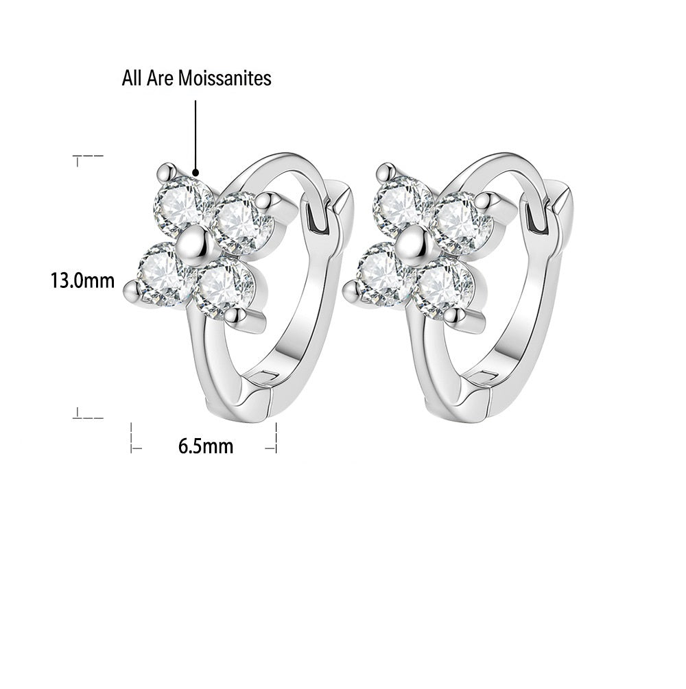 #81 Moissanite Clover Huggie Hoop Earrings – S925 Silver