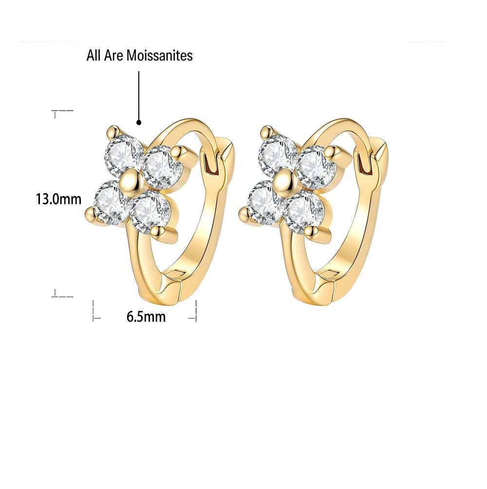 #81 Moissanite Clover Huggie Hoop Earrings – S925 Silver