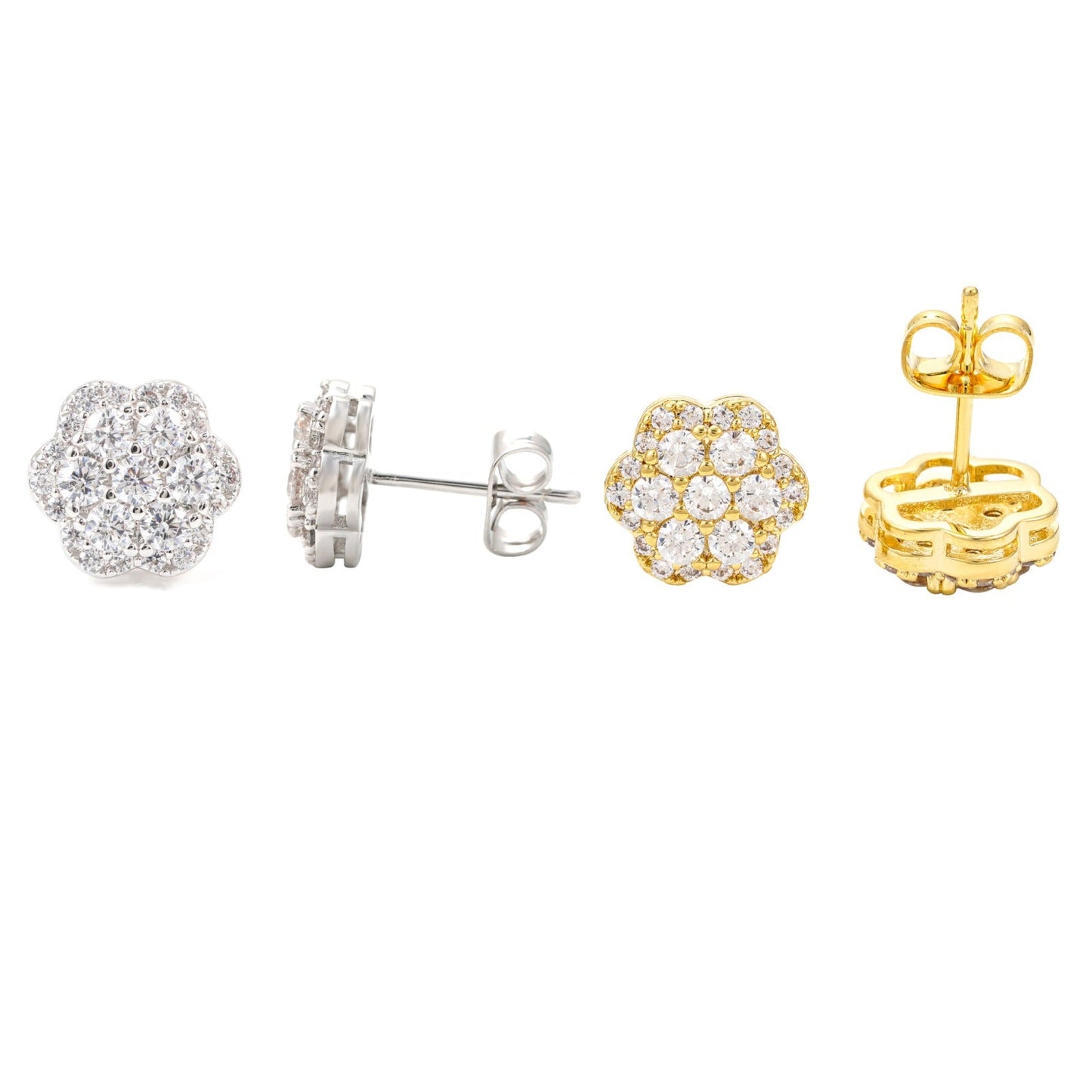#54 VNK VVS1 Moissanite Flower Iced Out Stud Earrings - 18K Gold Plated 925 Silver Hip Hop Micro Pavé Floral Earring