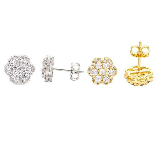 #54 VNK VVS1 Moissanite Flower Iced Out Stud Earrings - 18K Gold Plated 925 Silver Hip Hop Micro Pavé Floral Earring