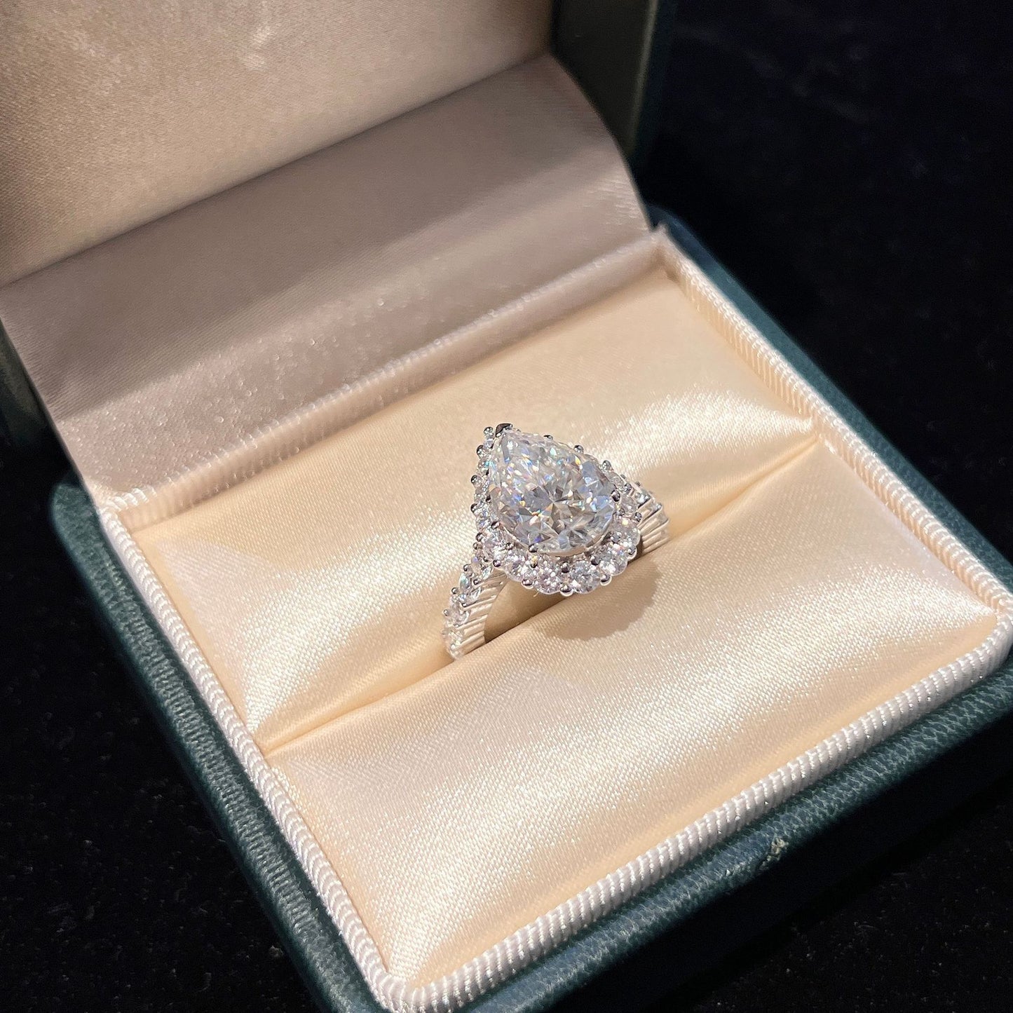 #66 VNK 5CT Pear Cut Moissanite Ring – Double Halo 925 Silver Engagement Ring