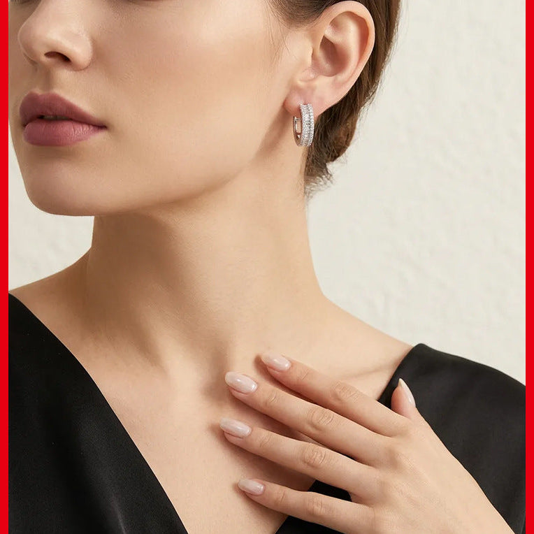 #45 VANNICK Baguette and Round Cut Moissanite Hoop Earrings – 925 Sterling Silver