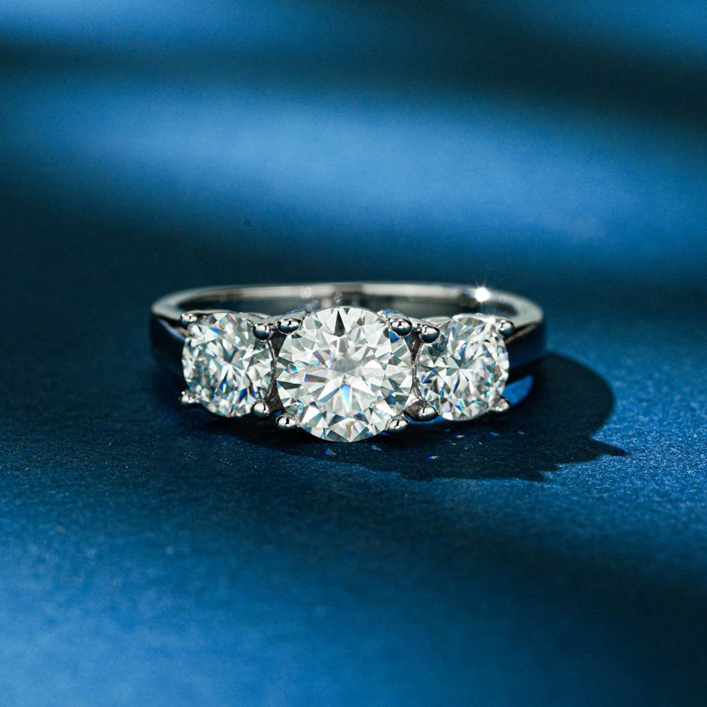 #87 VNK Luxury Three Stone Moissanite Ring | Solid 925 Sterling Silver