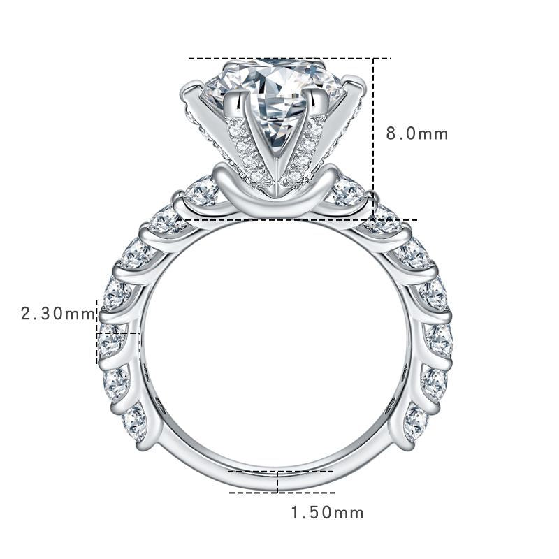 Round Luxury Sidestone 6 Prong Moissanite Ring