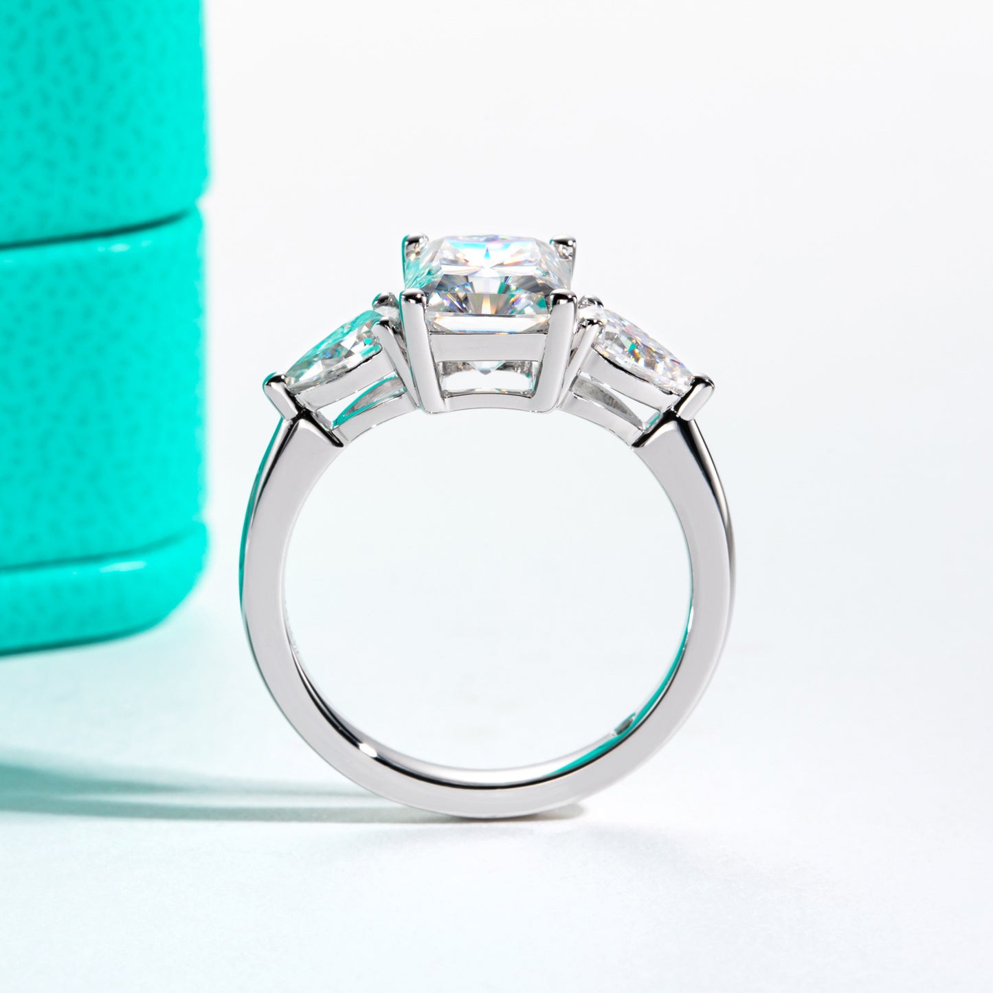 5ct Radiant Moissanite Ring with Pear Side Stones