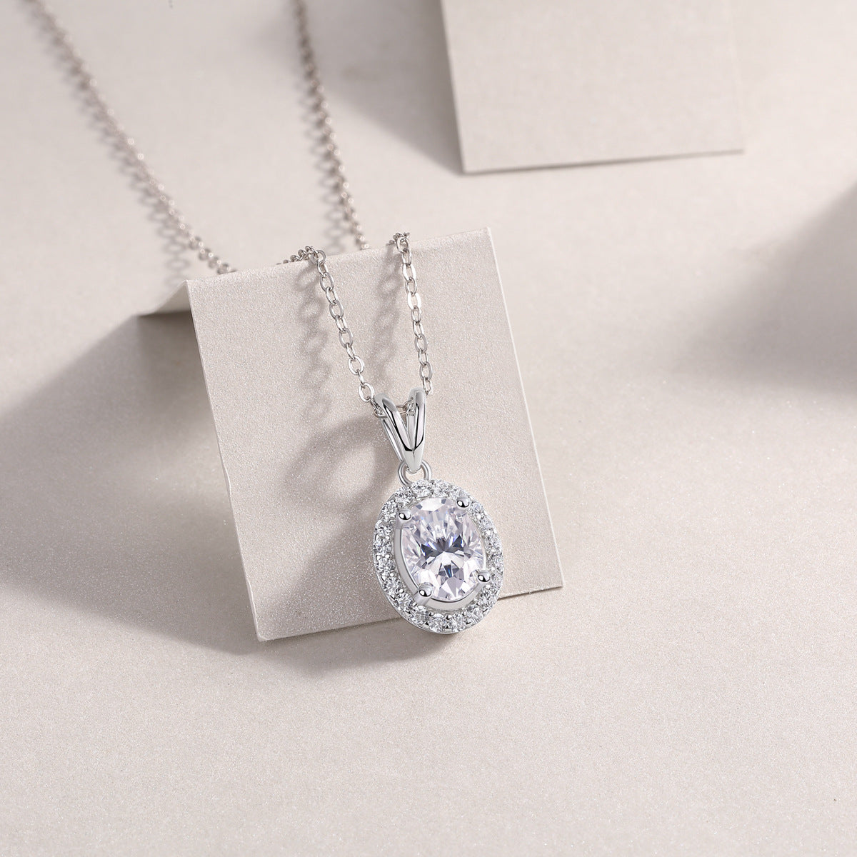 Oval Moissanite Halo Pendant Necklace#102